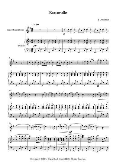 Barcarolle - Jacques Offenbach (Tenor Sax + Piano)