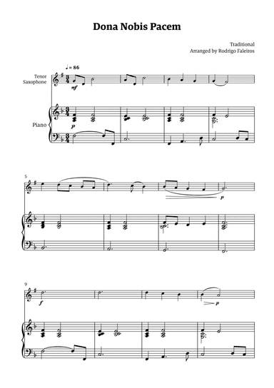 Dona Nobis Pacem - for tenor saxophone (with piano accompaniment with chords)