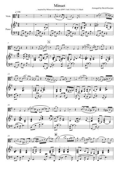 Minuet in G major, BWV Anh 114 (viola & piano)
