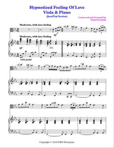 "Hypnotized Feeling Of Love"-Piano Background For Viola and Piano