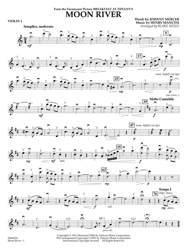 Moon River (from Breakfast at Tiffany's) (arr. Blake Neely) - Violin 1