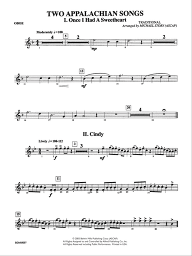 Two Appalachian Songs (I. "Once I Had a Sweetheart," II. "Cindy"): Oboe
