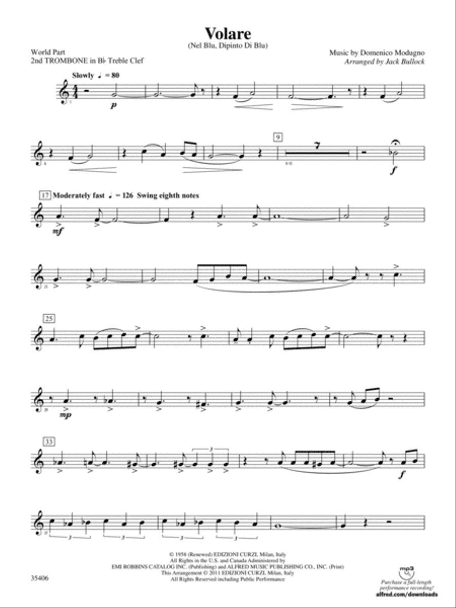Volare: (wp) 2nd B-flat Trombone T.C.