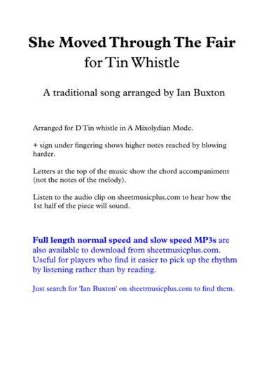 She Moved Though The Fair for Tin whistle with chords