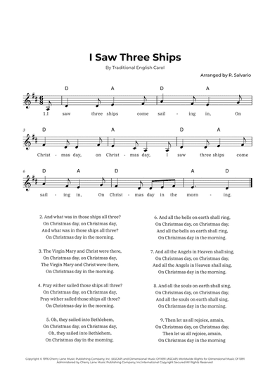I Saw Three Ships (Key of D Major)