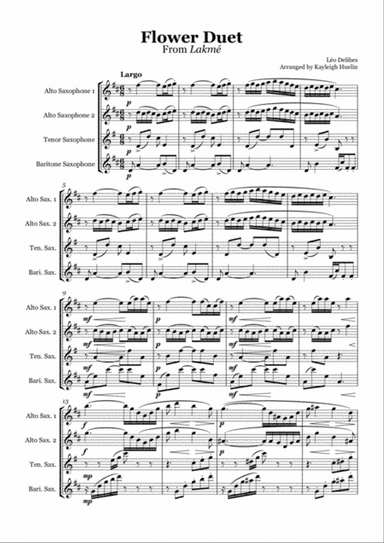 Flower Duet from Lakmé (Delibes) - Saxophone quartet (AATB)