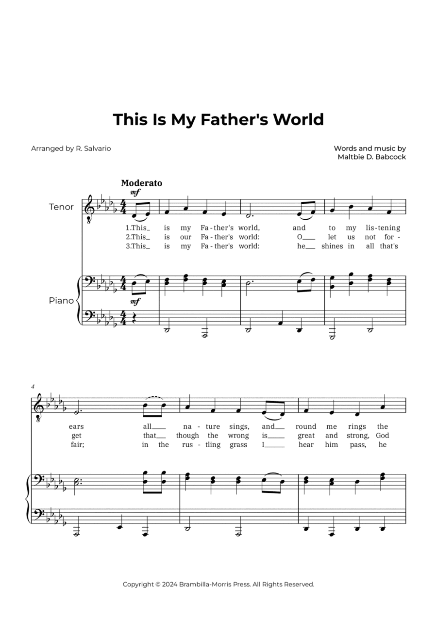 This Is My Father's World (Key of D-Flat Major)