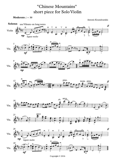 Chinese Mountains short piece for Solo Violin