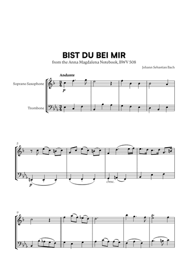 Bist du bei Mir (BWV 508) (for Soprano Saxophone and Trombone)