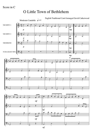 O Little town of Bethlehem arranged for Brass Quartet by David Catherwood