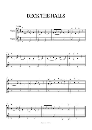 Deck the Halls for Violin Duet | super easy Christmas song sheet music with bowings