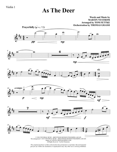 As the Deer (arr. Tom Fettke) - Violin 1