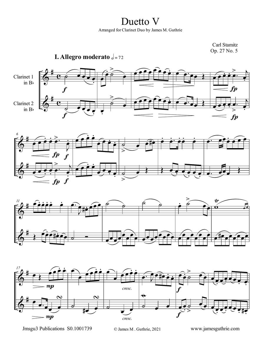 Stamitz: Duet Op. 27 No. 5 for Clarinet Duo