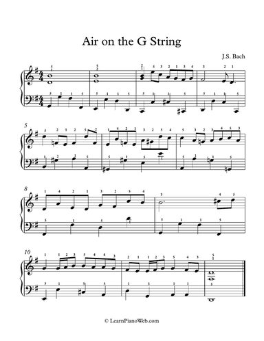 Air on the G String, J.S. Bach - Easy Piano
