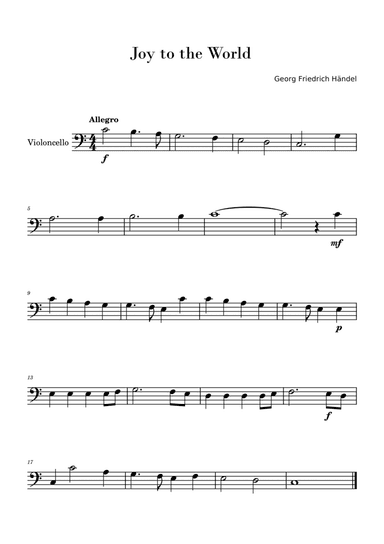 Joy to the World (Easy Cello Solo)