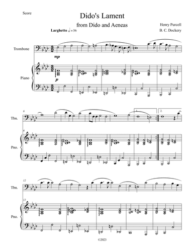Dido's Lament (Trombone Solo with Piano Accompaniment)