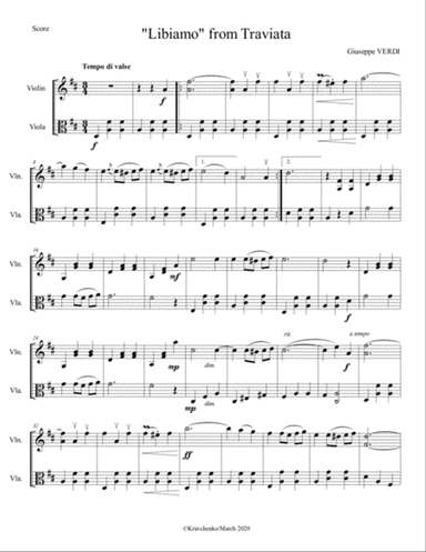 Giuseppe Verdi - Brindisi "Libiamo ne'lieti calici" from La Traviata arr. for string duo