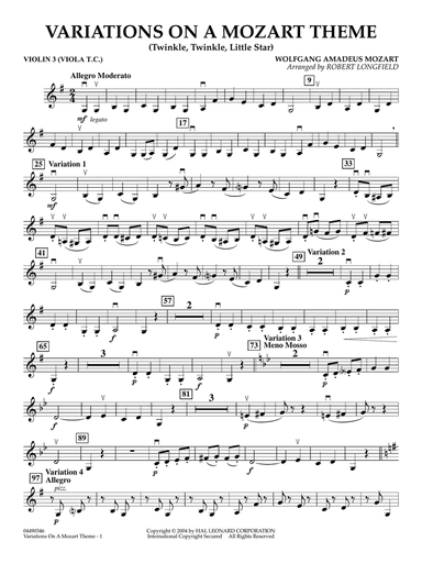 Variations on a Mozart Theme (Twinkle, Twinkle, Little Star) - Violin 3 (Viola Treble Clef)