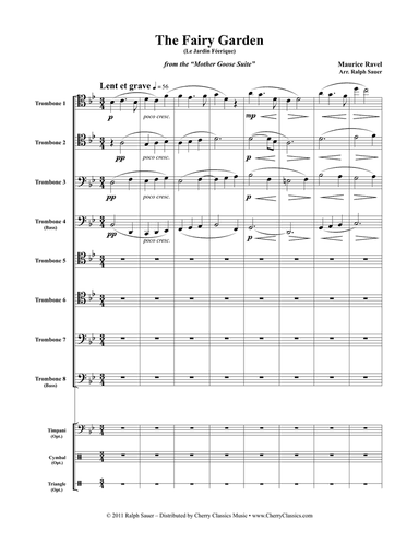 The Fairy Garden from the Mother Goose Suite for 8 part Trombone ensemble with opt. Timpani & Percus