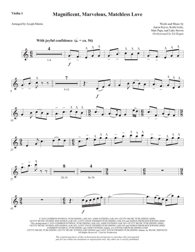 Magnificent, Marvelous, Matchless Love (arr. Joseph M. Martin) - Violin 1