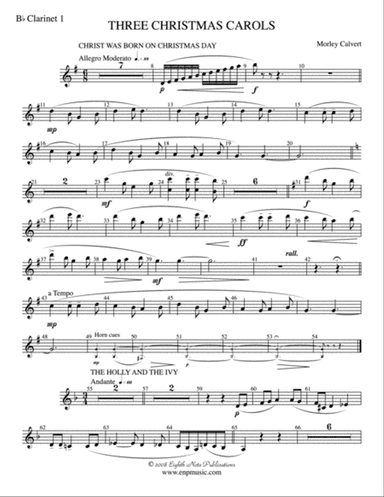 Three Christmas Carols: 1st B-flat Clarinet