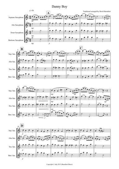 Danny Boy for Saxophone Quartet