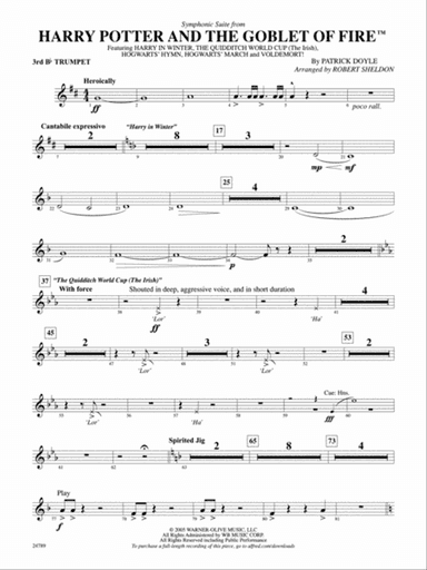 Harry Potter and the Goblet of Fire, Symphonic Suite from: 3rd B-flat Trumpet