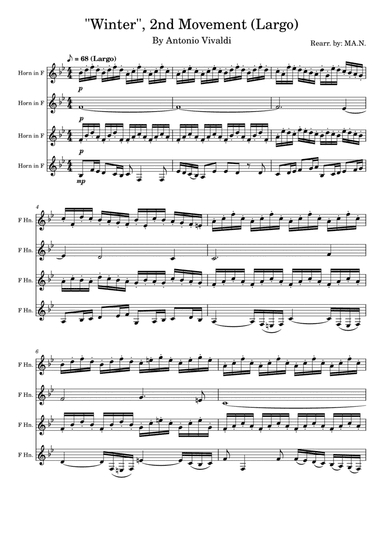 Antonio Vivaldi's Four Seasons, Winter, 2nd Movement (Largo) for Horn Quartet