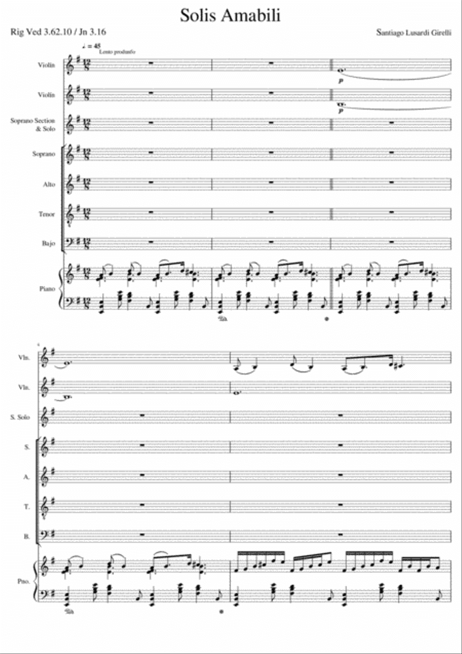 Solis Amabili - for SATB Choir, Piano and two violins.