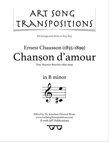 CHAUSSON: Chanson d'amour (transposed to B minor)