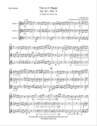 Beethoven, L. - Trio Op. 87 (Mvt. 4) for Three Violins