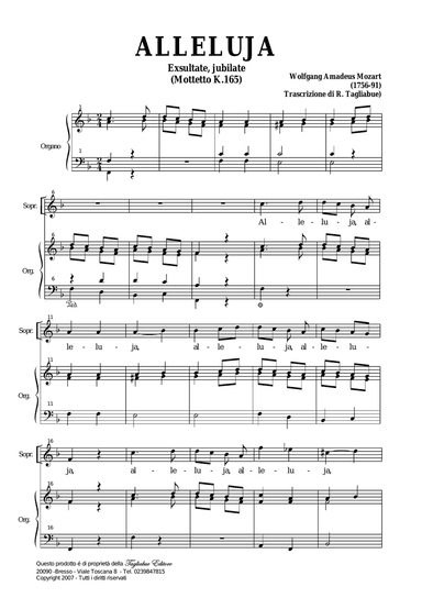 ALLELUJA (Exsultate, jubilate K.165) W.A.Mozart - Arr. for Soprano and. Organ