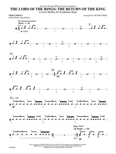 The Lord of the Rings: The Return of the King, Symphonic Suite from: 1st Percussion