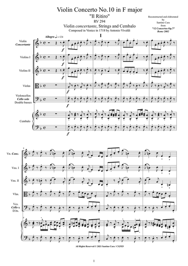 Vivaldi - Violin Concerto No.10 in F major 'Il Ritiro' RV 294 Op.7 for Violin, Strings and Cembalo