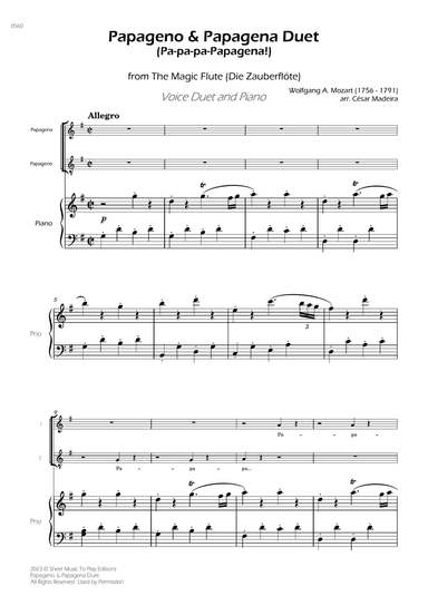 Papageno and Papagena Duet - Voice Duet and Piano (Full Score)