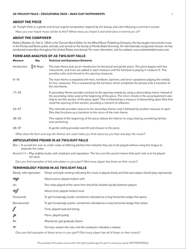 As Twilight Falls: Bass Clef Educational Pack