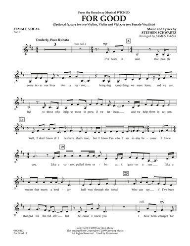For Good (Duet Feature from Wicked) - Female Vocal Part 1