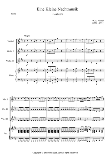 Serenade No.13 "Eine Kleine Nachtmusik" in G major, K.525 1.Allegro Easy & Short In D