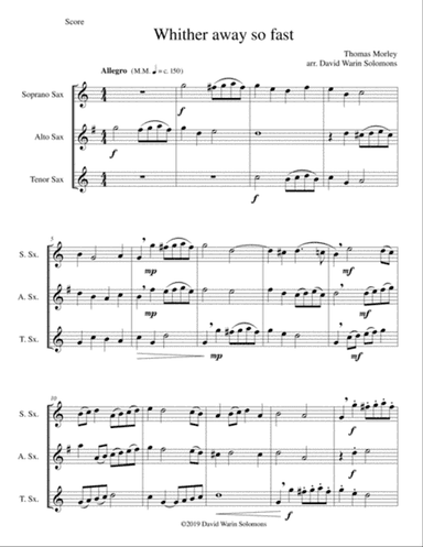 Whither away so fast for saxophone trio