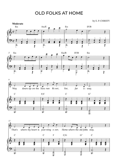 OLD FOLKS AT HOME in C with chords