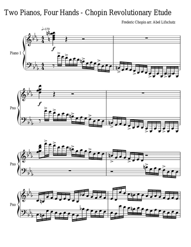 Revolutionary Etude Opus 10 Number 12 - Two Pianos, Four Hands