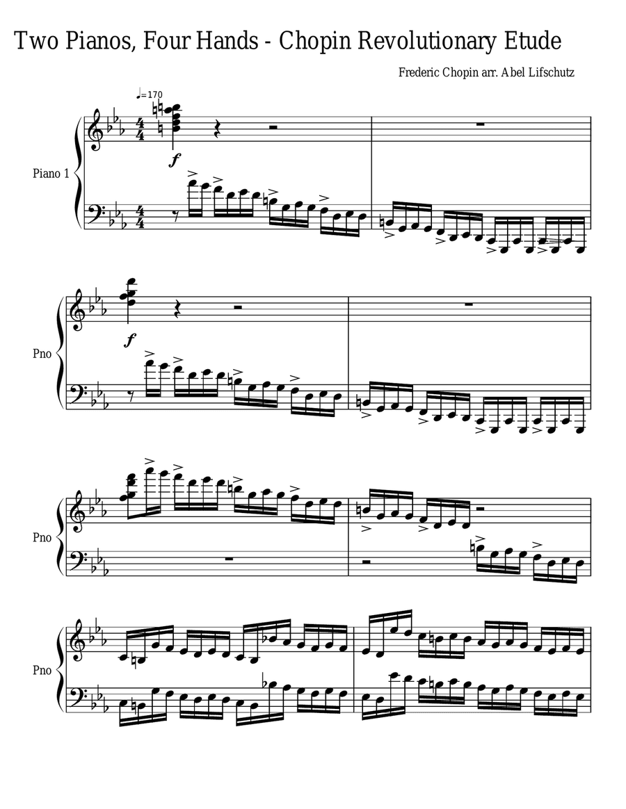 Revolutionary Etude Opus 10 Number 12 - Two Pianos, Four Hands