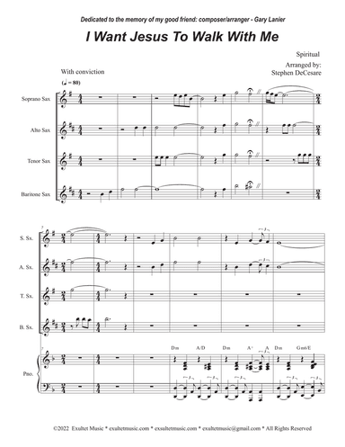 I Want Jesus To Walk With Me (Saxophone Quartet and Piano)