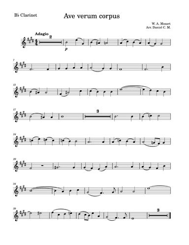Ave Verum Corpus for clarinet (easy)