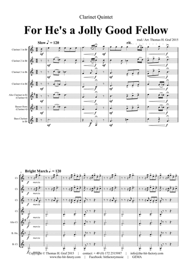 For he is a Jolly Good Fellow - Folk Song and Toast - Clarinet Quintet