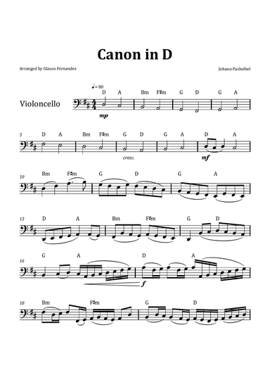 Canon by Pachelbel - Cello & Chord Notation