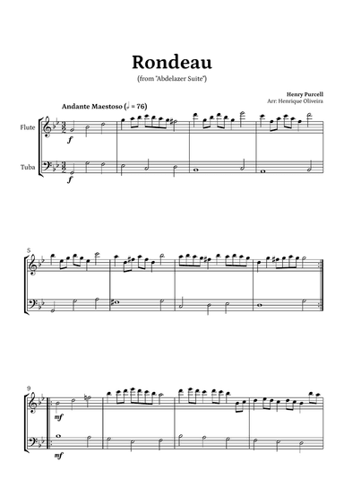 Rondeau from "Abdelazer Suite" by Henry Purcell - For Flute and Tuba