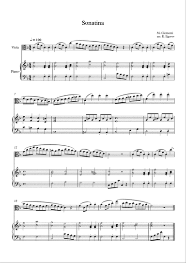 Sonatina (In C Major), Muzio Clementi, For Viola & Piano