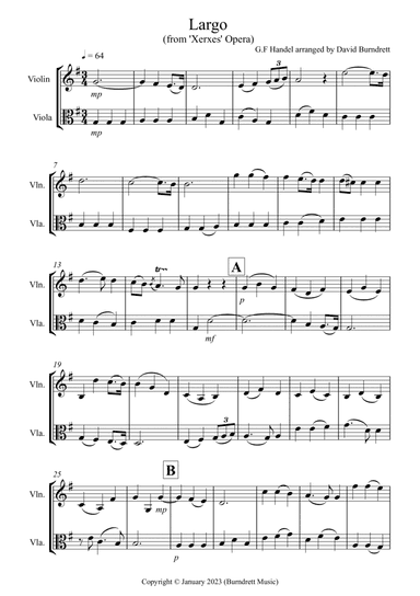 Largo (from Handel's Opera Xerxes) for Violin and Viola Duet