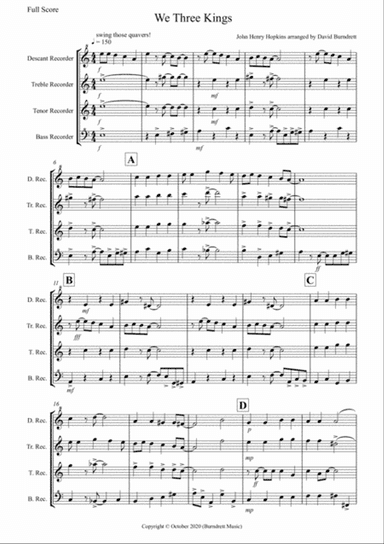 We Three Kings (Jazzy Style!) for Recorder Quartet